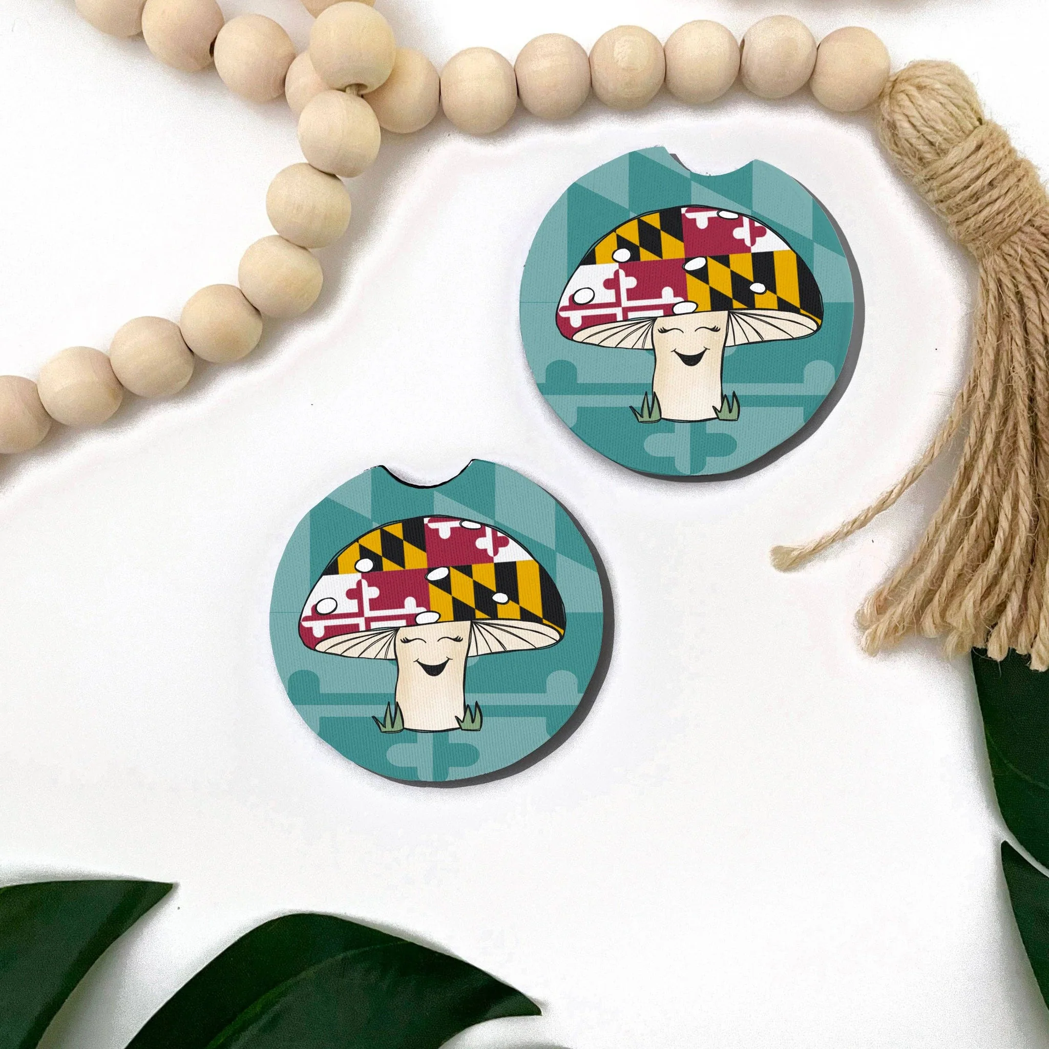 Happy Maryland Mushroom Car Coasters Set of 2 - Image 4