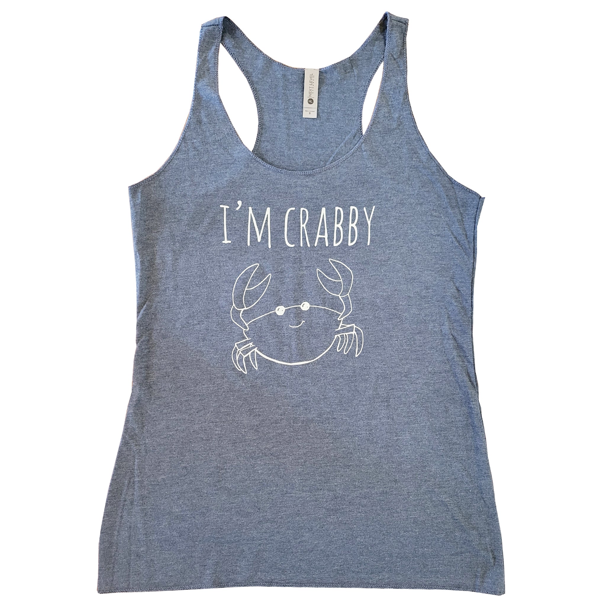 I'm Crabby Sketched Crab Heather Blue Tank Top - Ladies