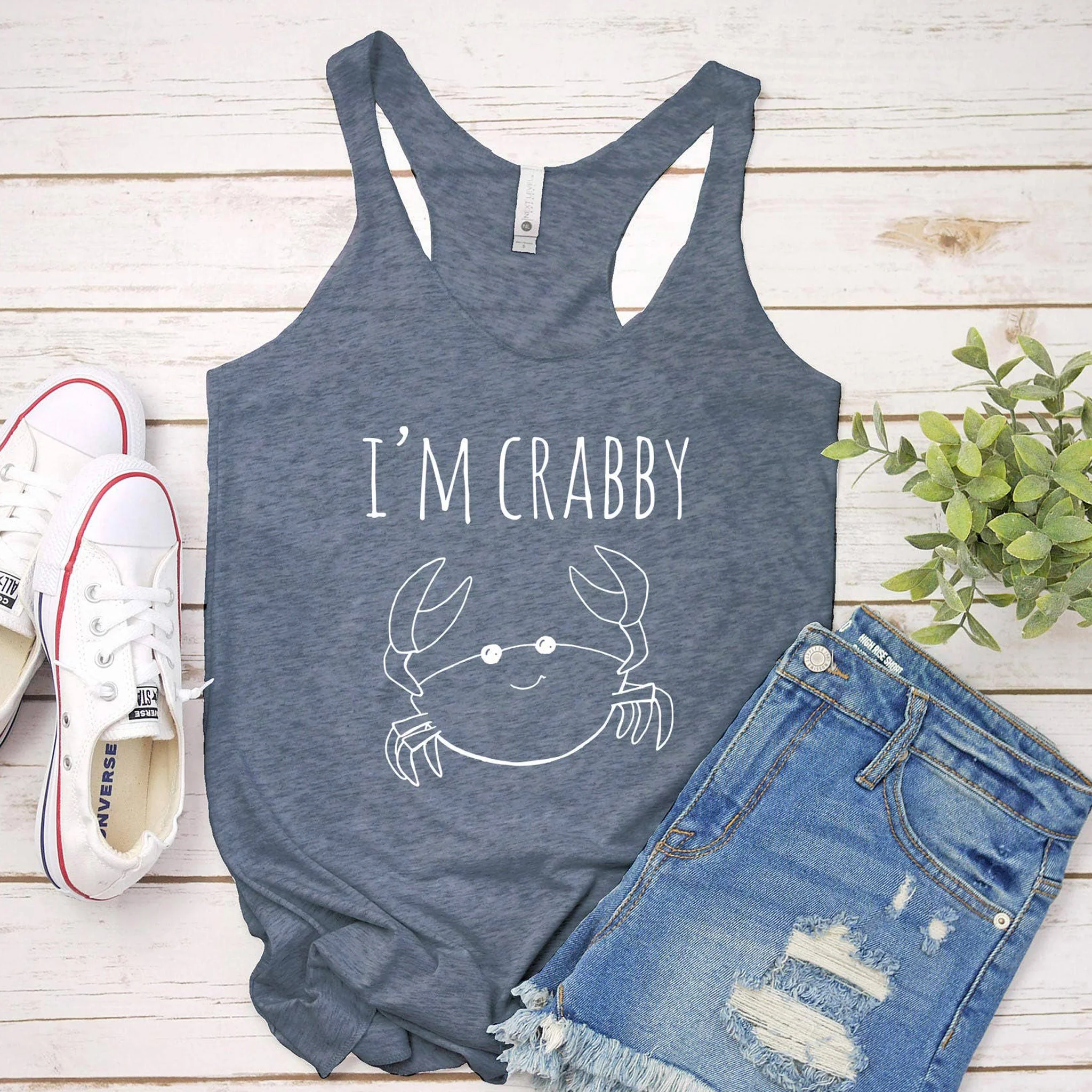 I'm Crabby Sketched Crab Heather Blue Tank Top - Ladies - Image 2