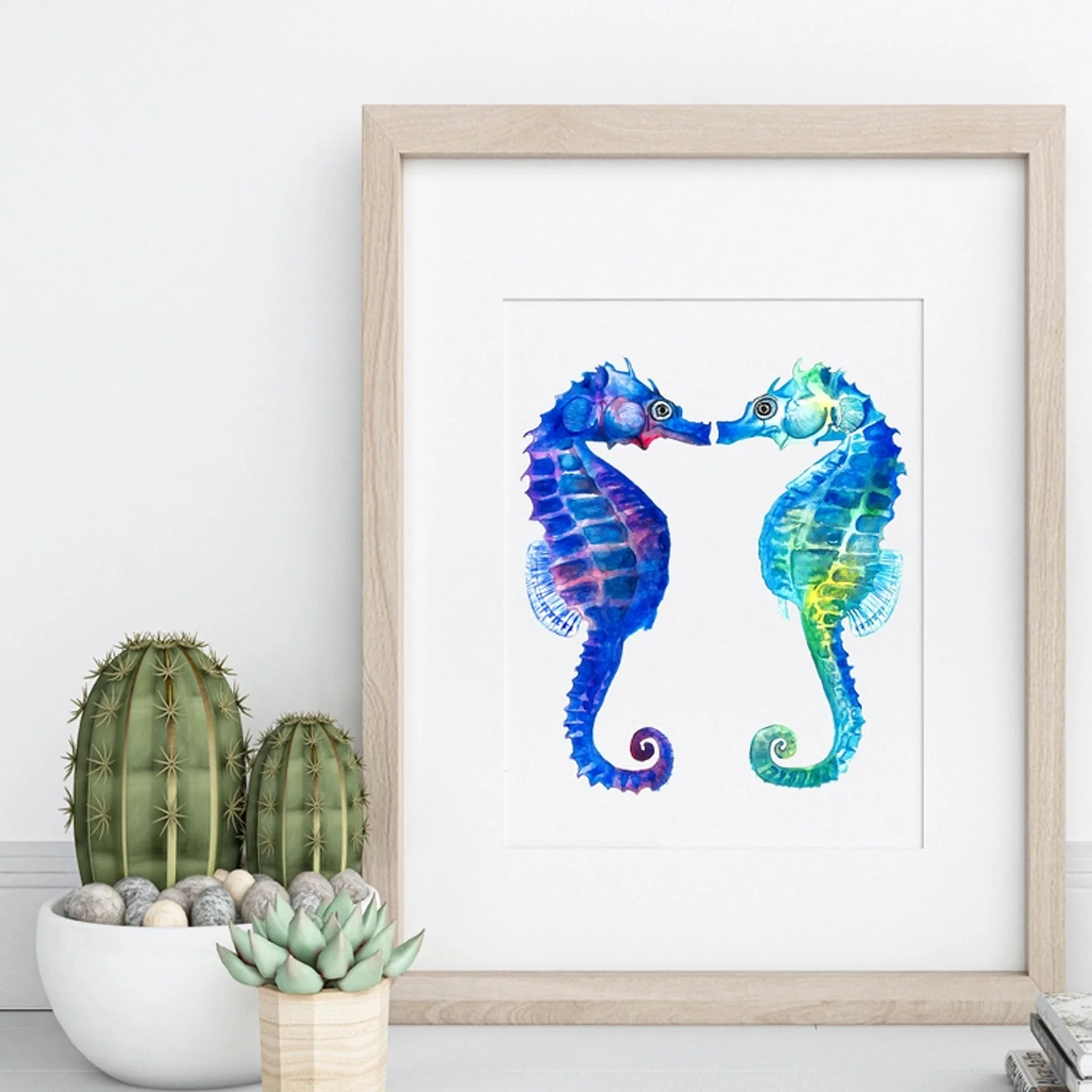 Kissing Sea Horse Watercolor Art - Mug or Print