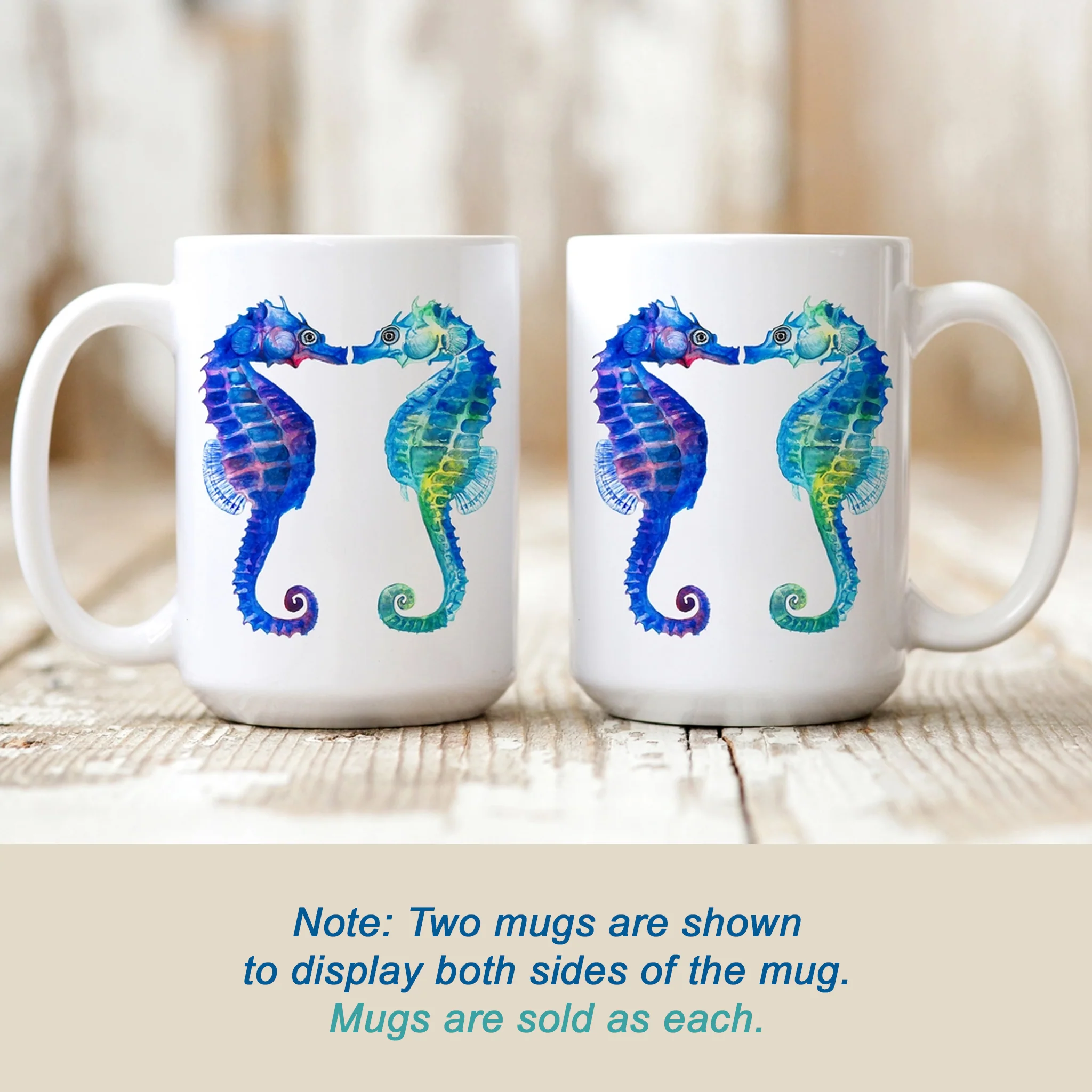 Kissing Sea Horse Watercolor Art - Mug or Print - Image 3