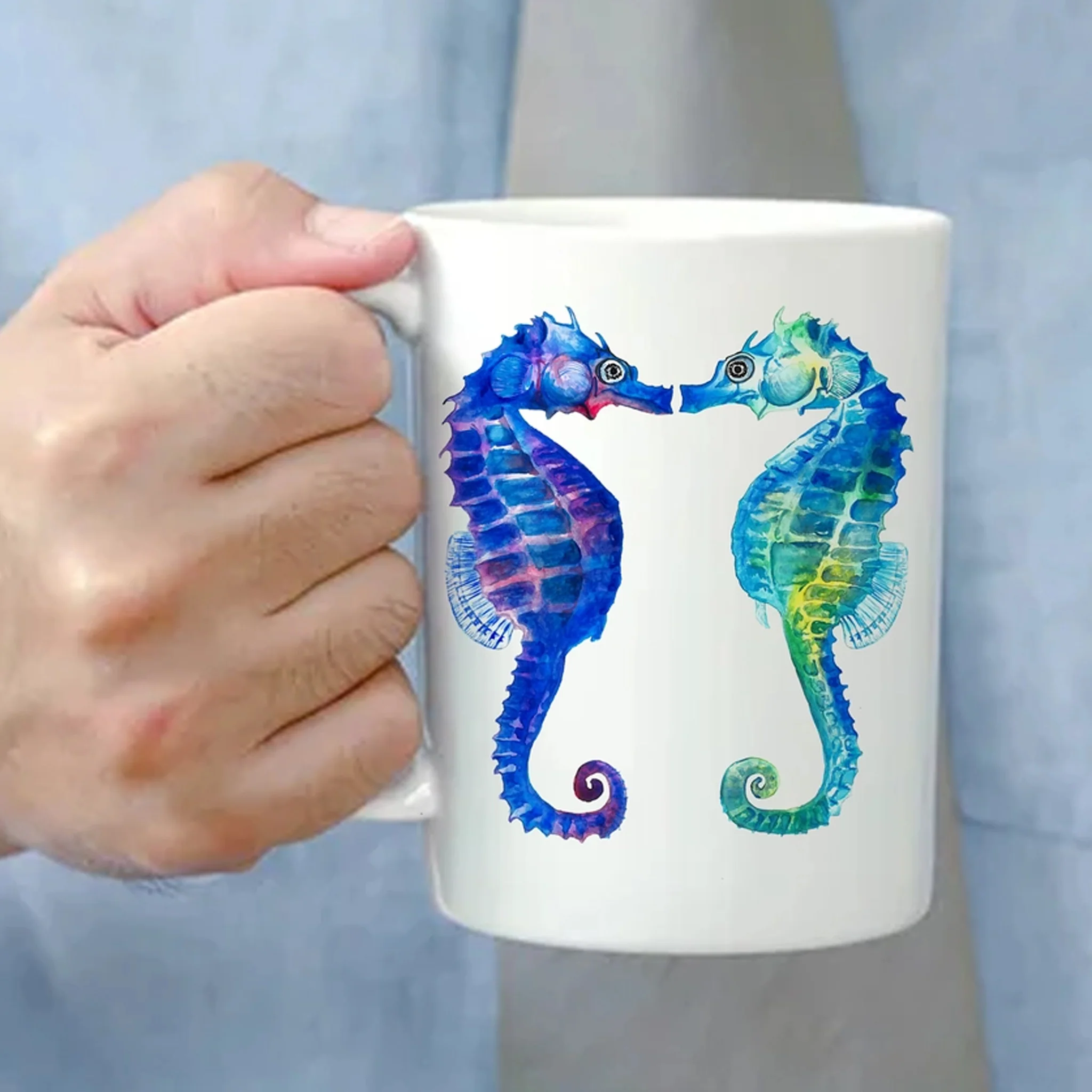 Kissing Sea Horse Watercolor Art - Mug or Print - Image 4