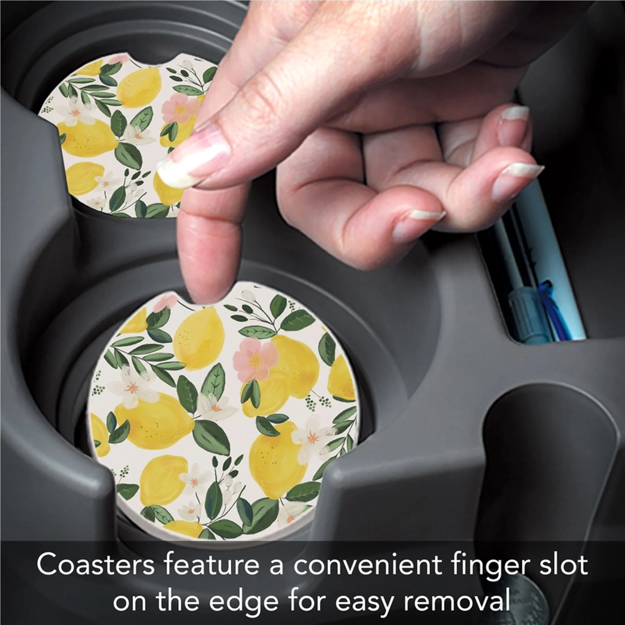 Lemons On The Vine Absorbent Stone Car Coaster - Image 3