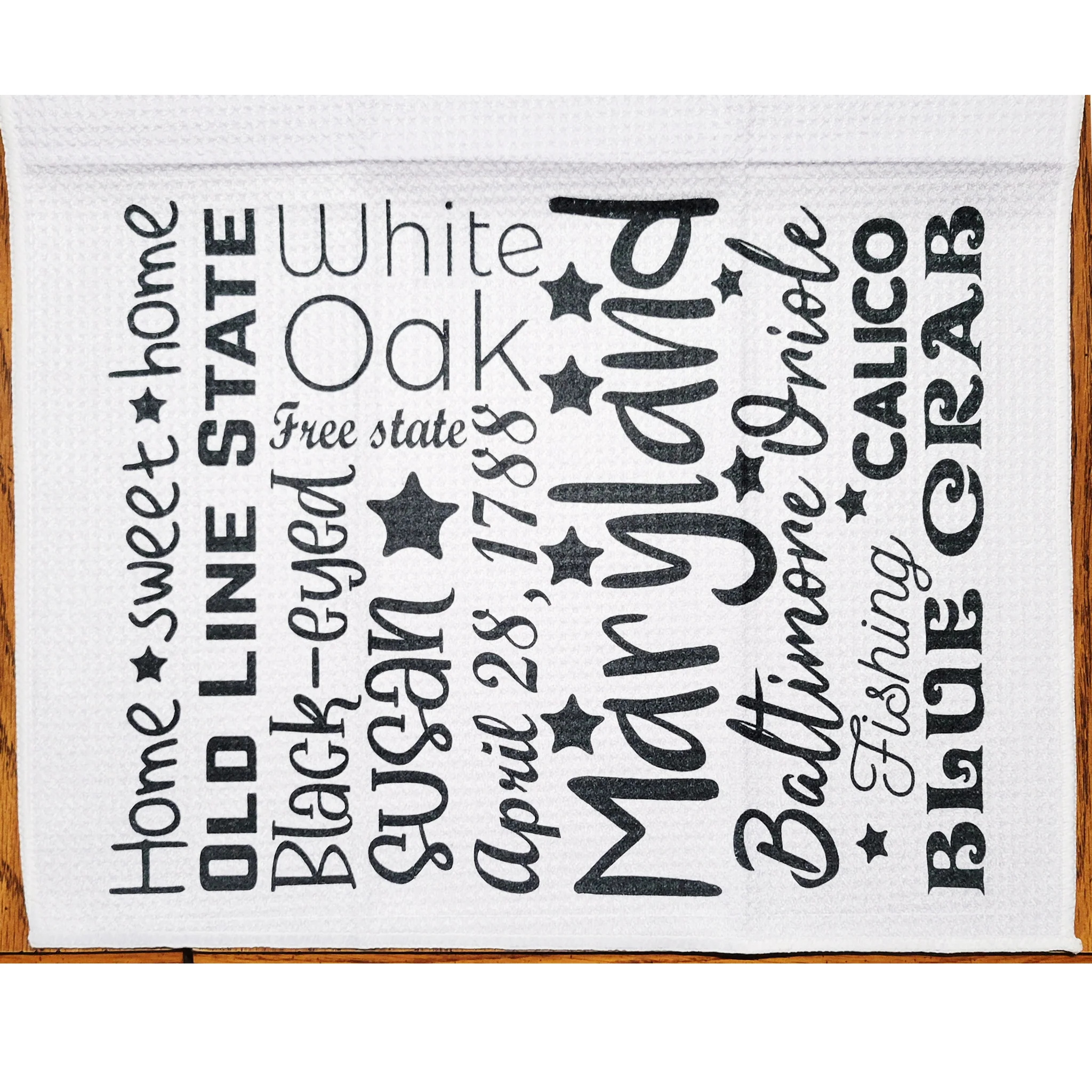 Maryland Black and White Wordle Kitchen Towel - Image 2