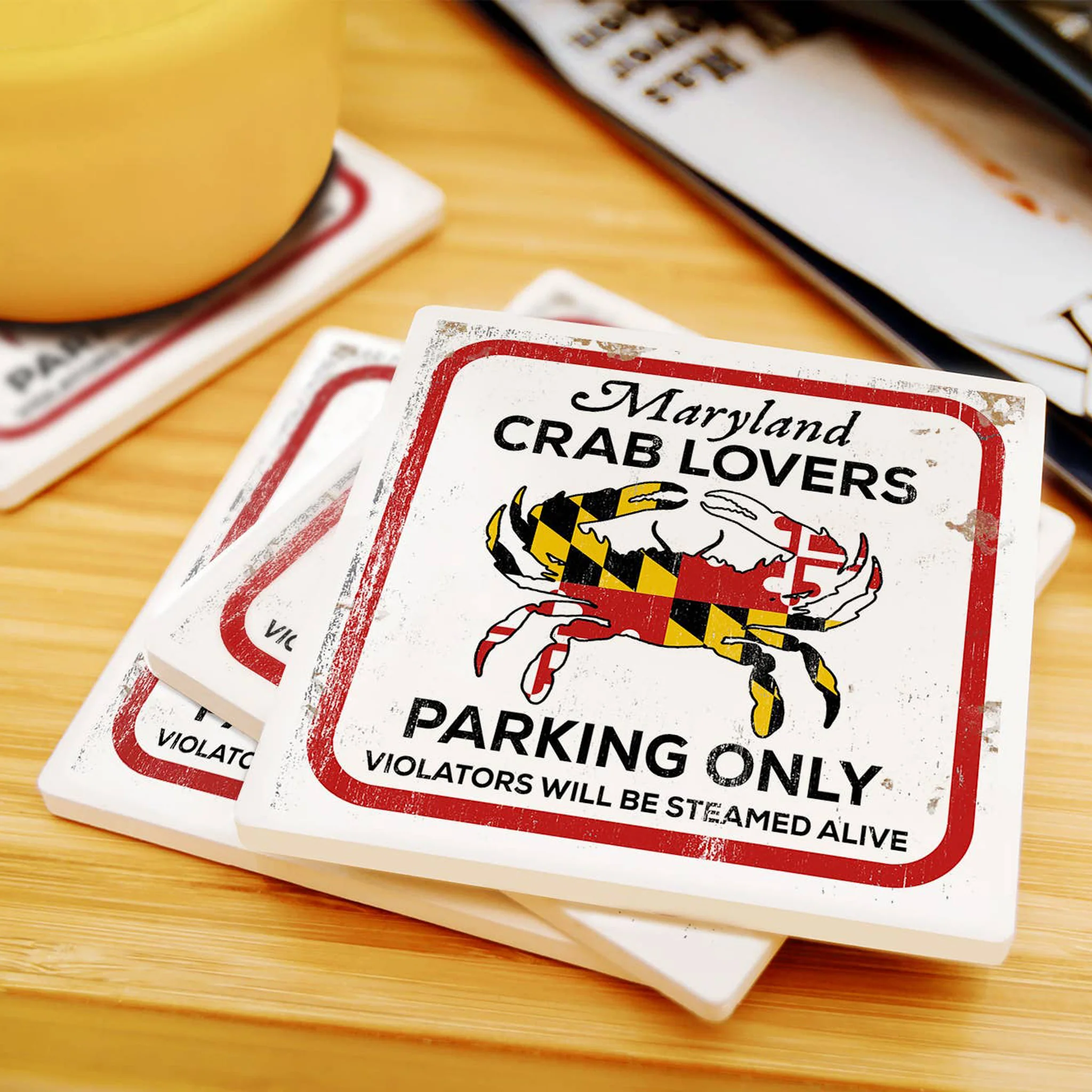Maryland Crab Lovers Parking Ceramic Drink Coaster - Image 2