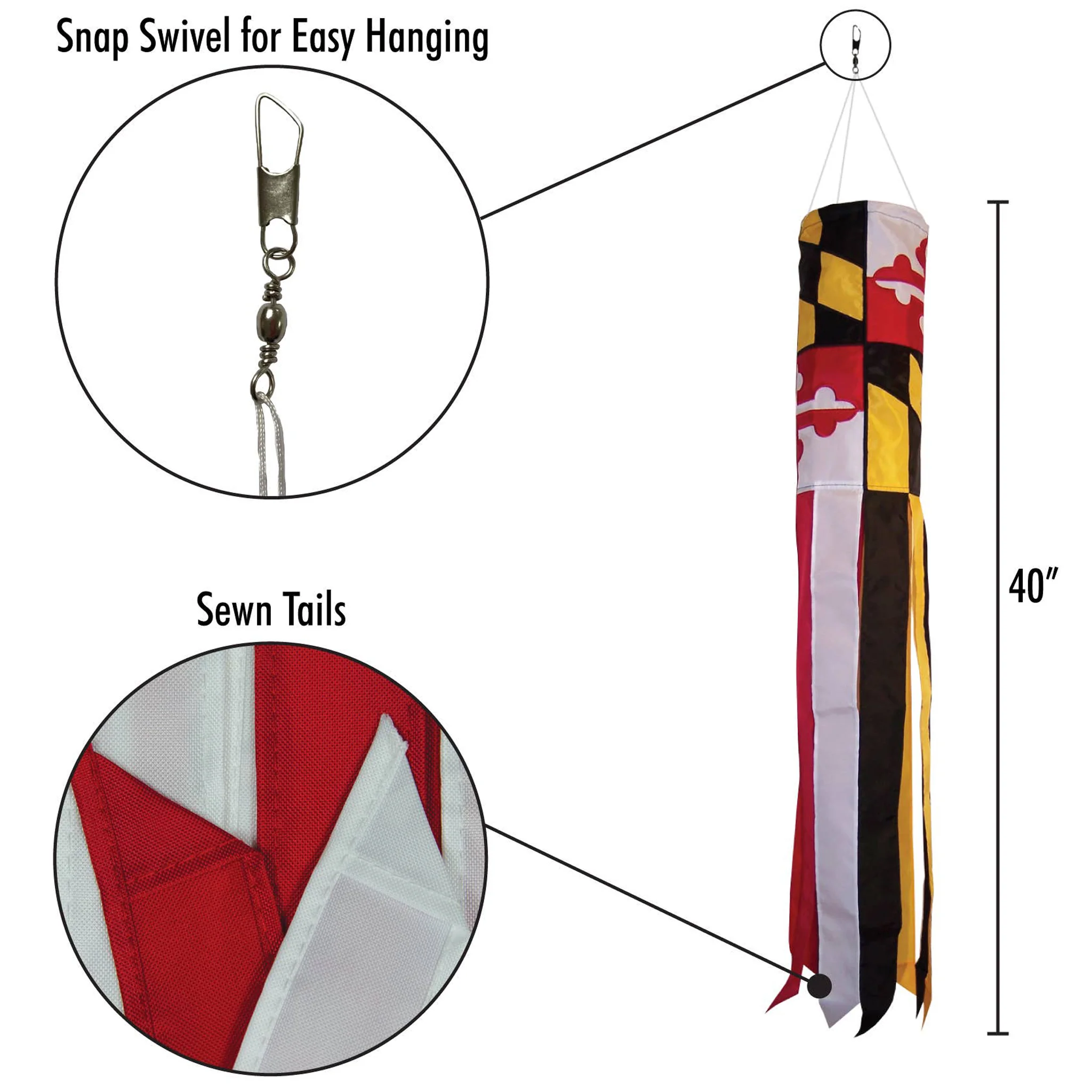 Maryland Flag Embroidered 40" Large Windsock - Image 2