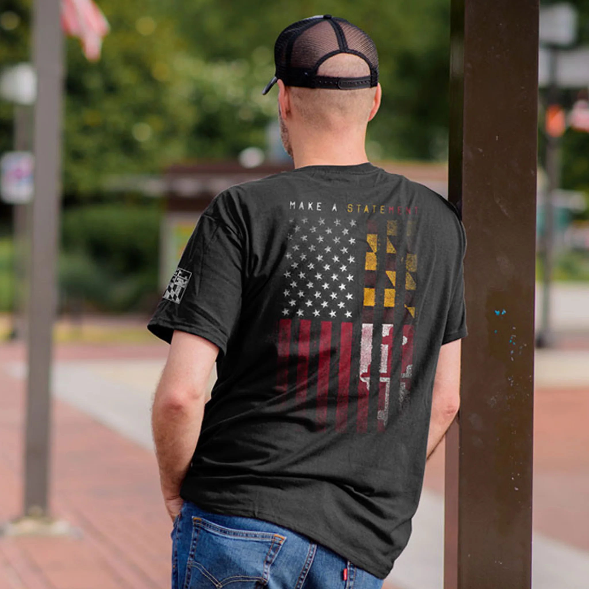 Maryland Flag and USA Flag Statement T-Shirt - Image 3