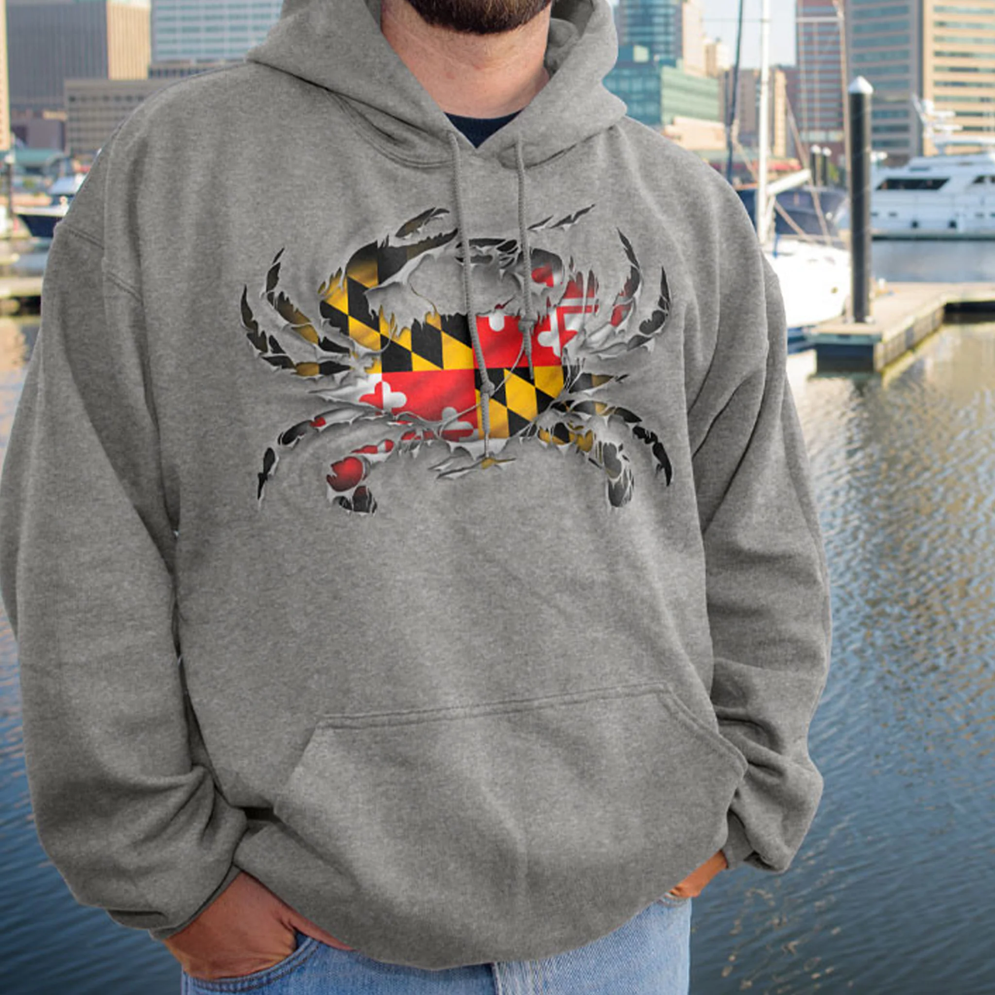 Maryland Flag Ripped Crab Hoodie Sweatshirt - Image 3