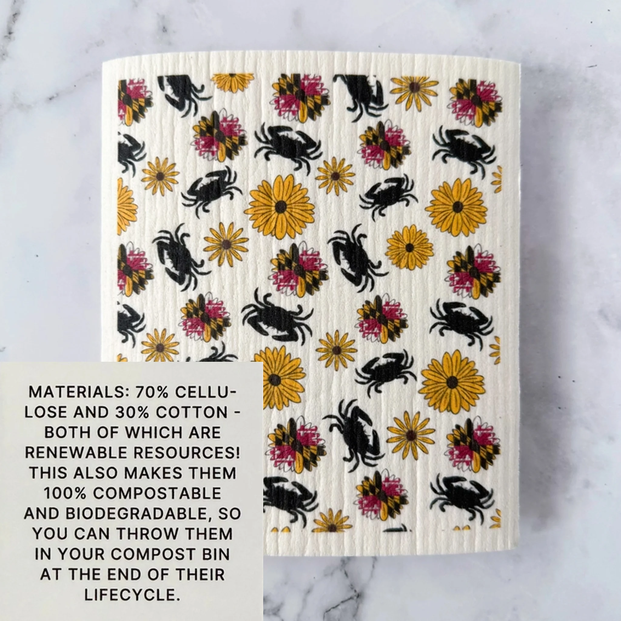 Maryland Flower and Crab Swedish Dish Cloth - Image 2