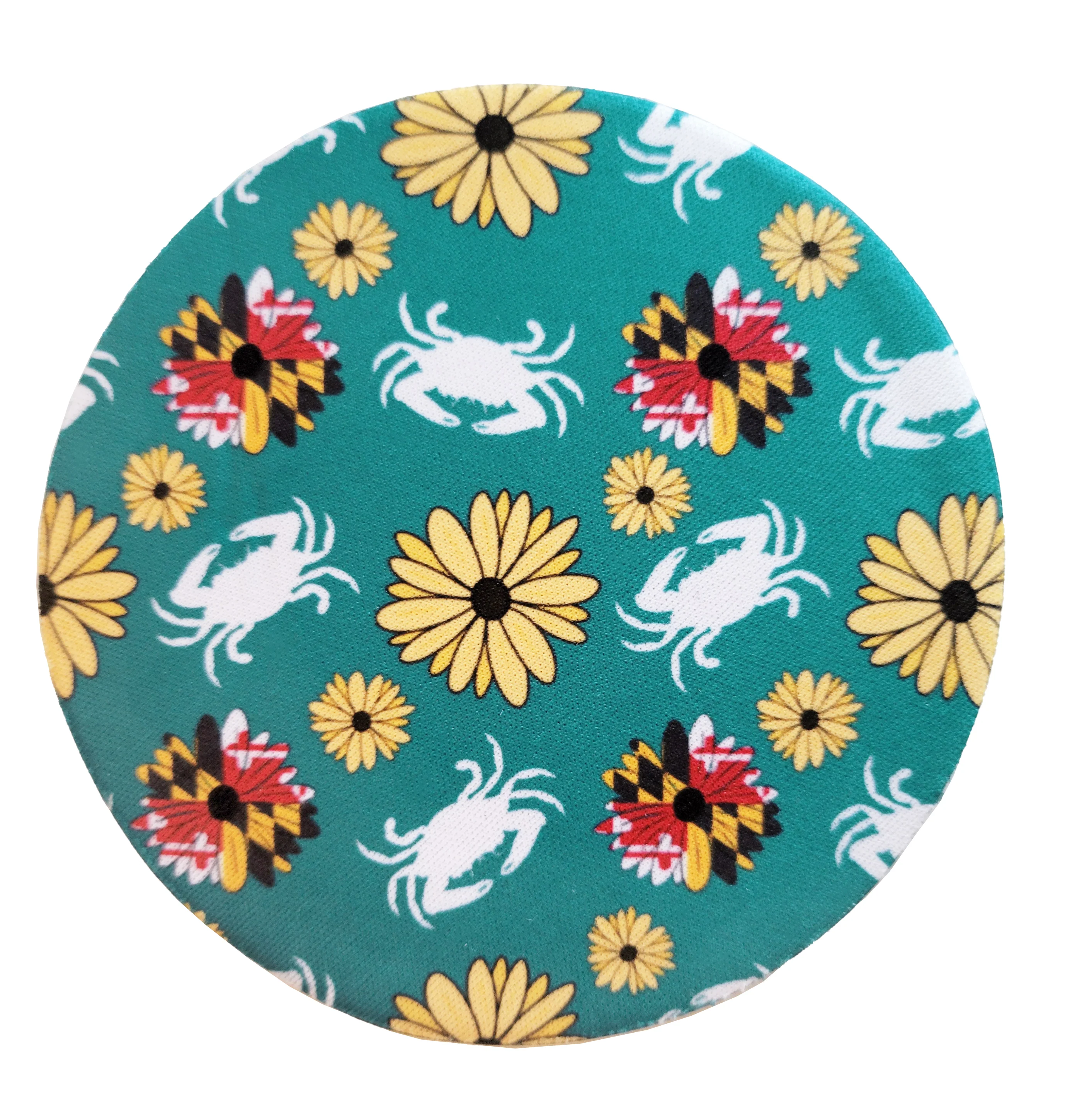 Maryland Flower & Crab Teal Round Coaster