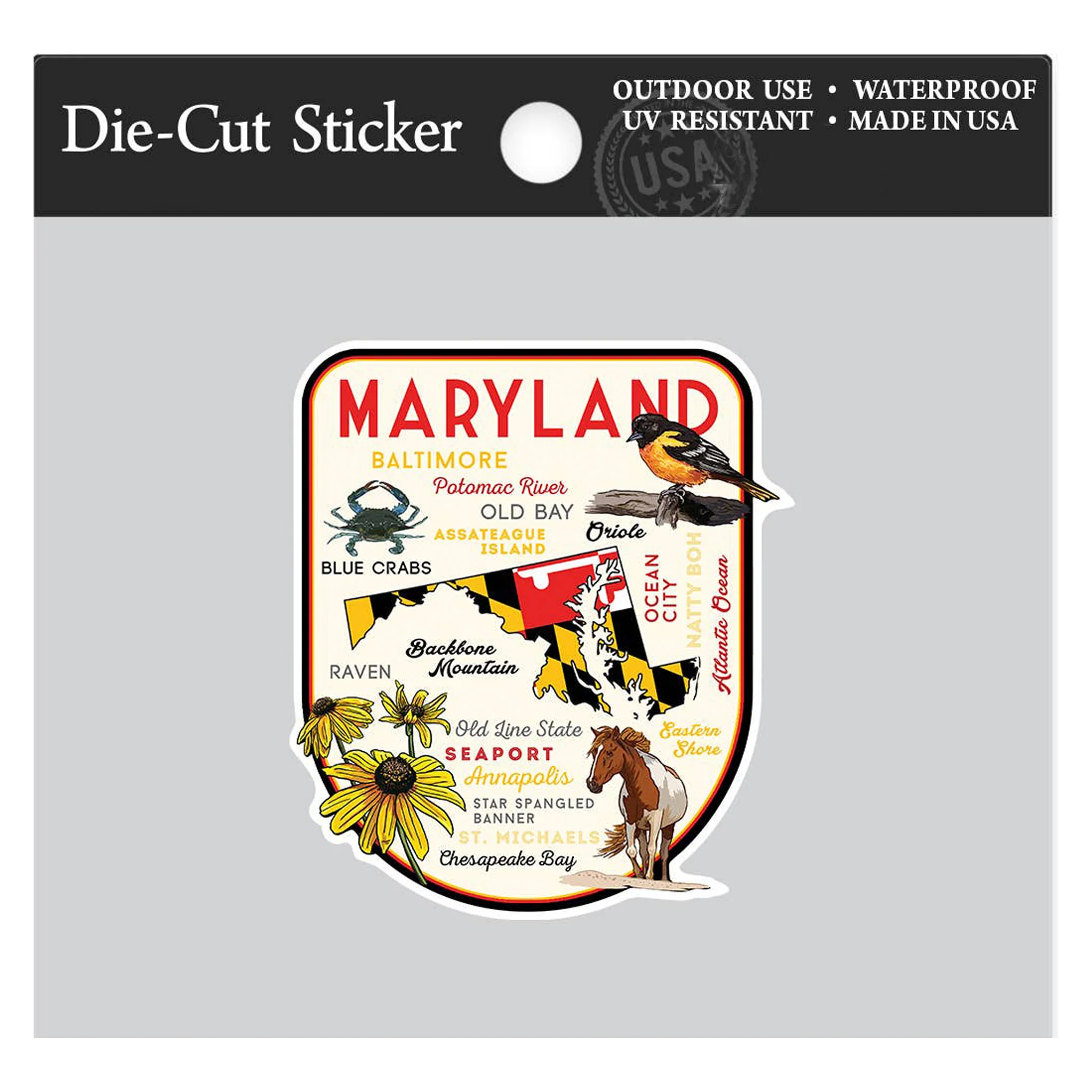 Maryland Icons Collage Shield Die-Cut Sticker - Image 2