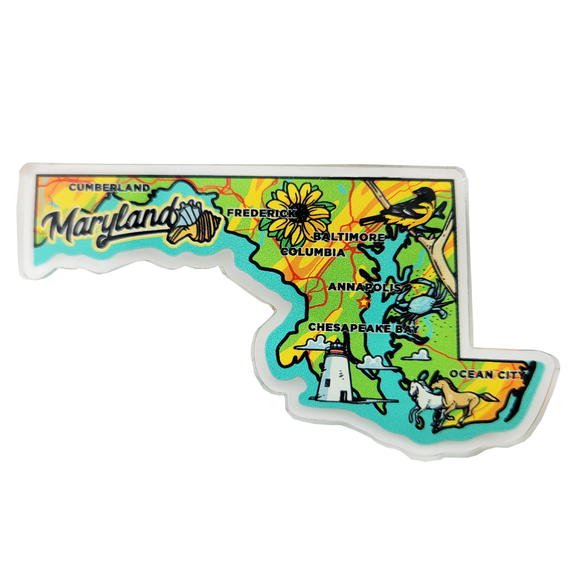 Maryland Icons Map Acrylic Magnet