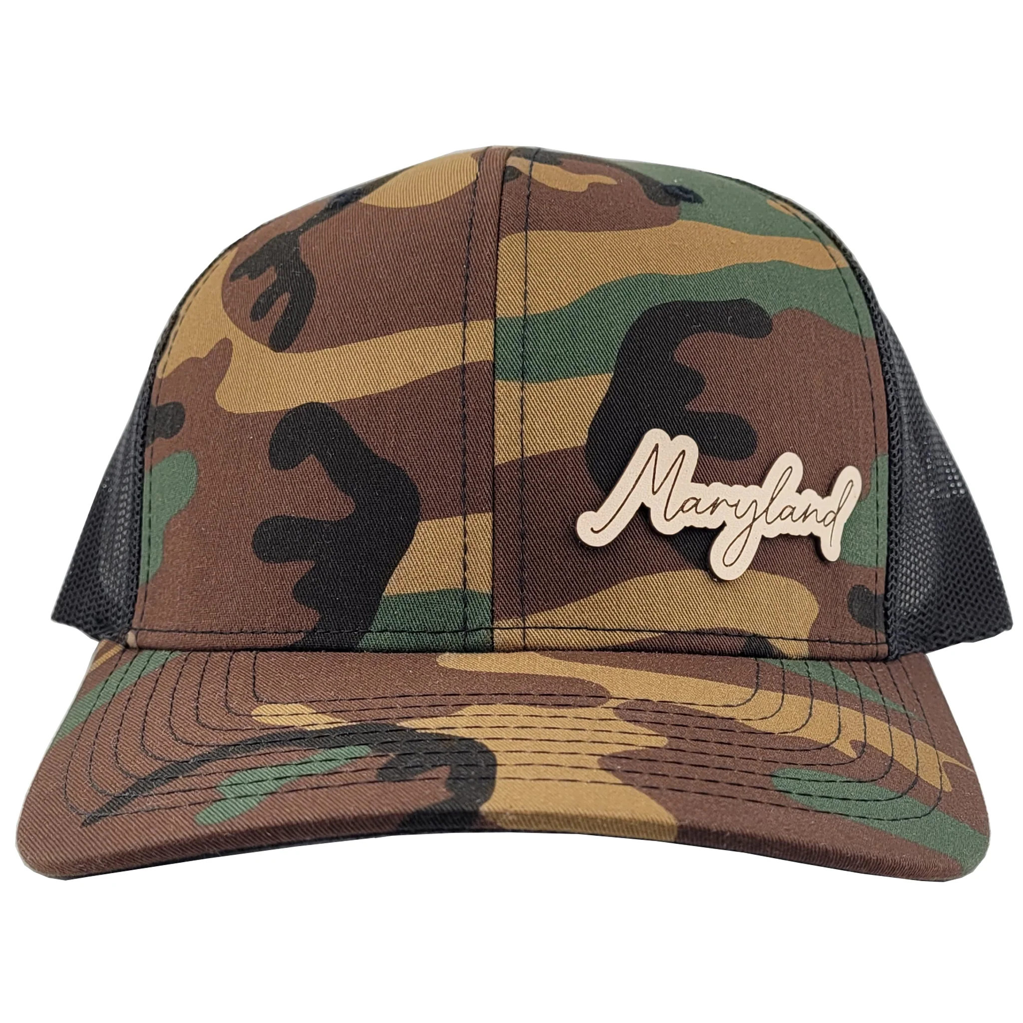 Maryland Script Leather Patch Snapback Hat - Assorted Colors