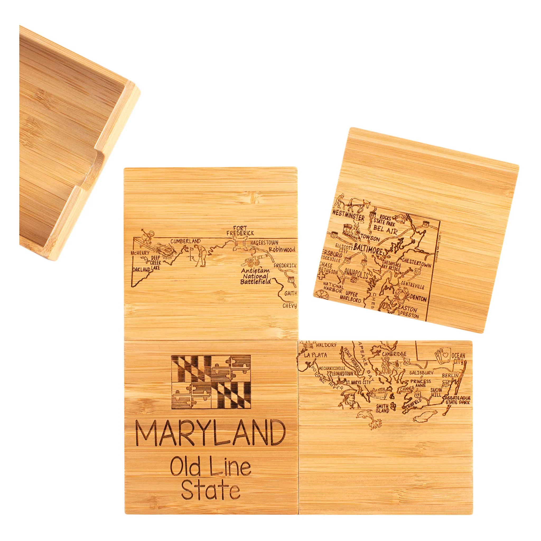 Maryland Map Bamboo Coaster Set of 4 - Image 3