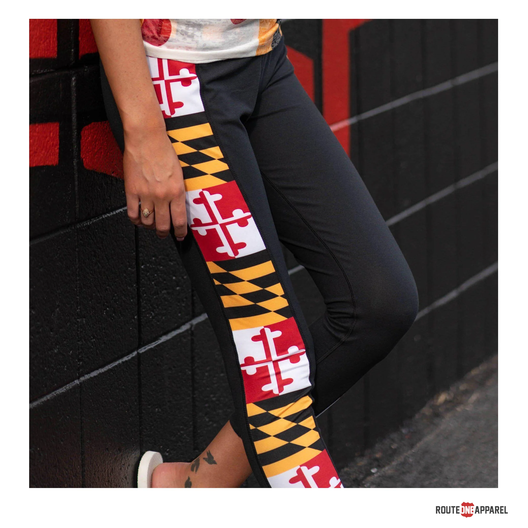 Maryland Side Flag Black Yoga Leggings Ladies - Image 3