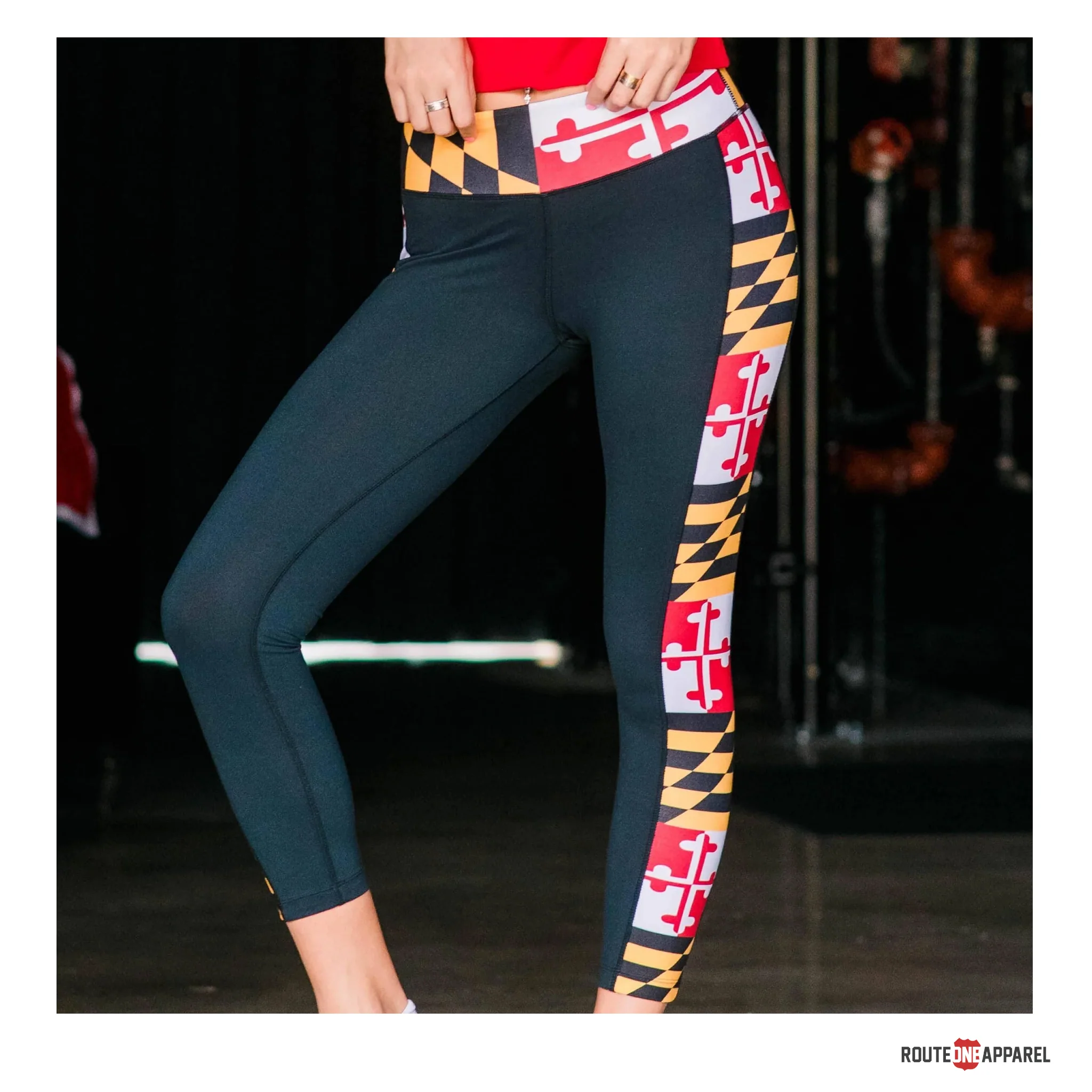 Maryland Side Flag Black Yoga Leggings Ladies - Image 4