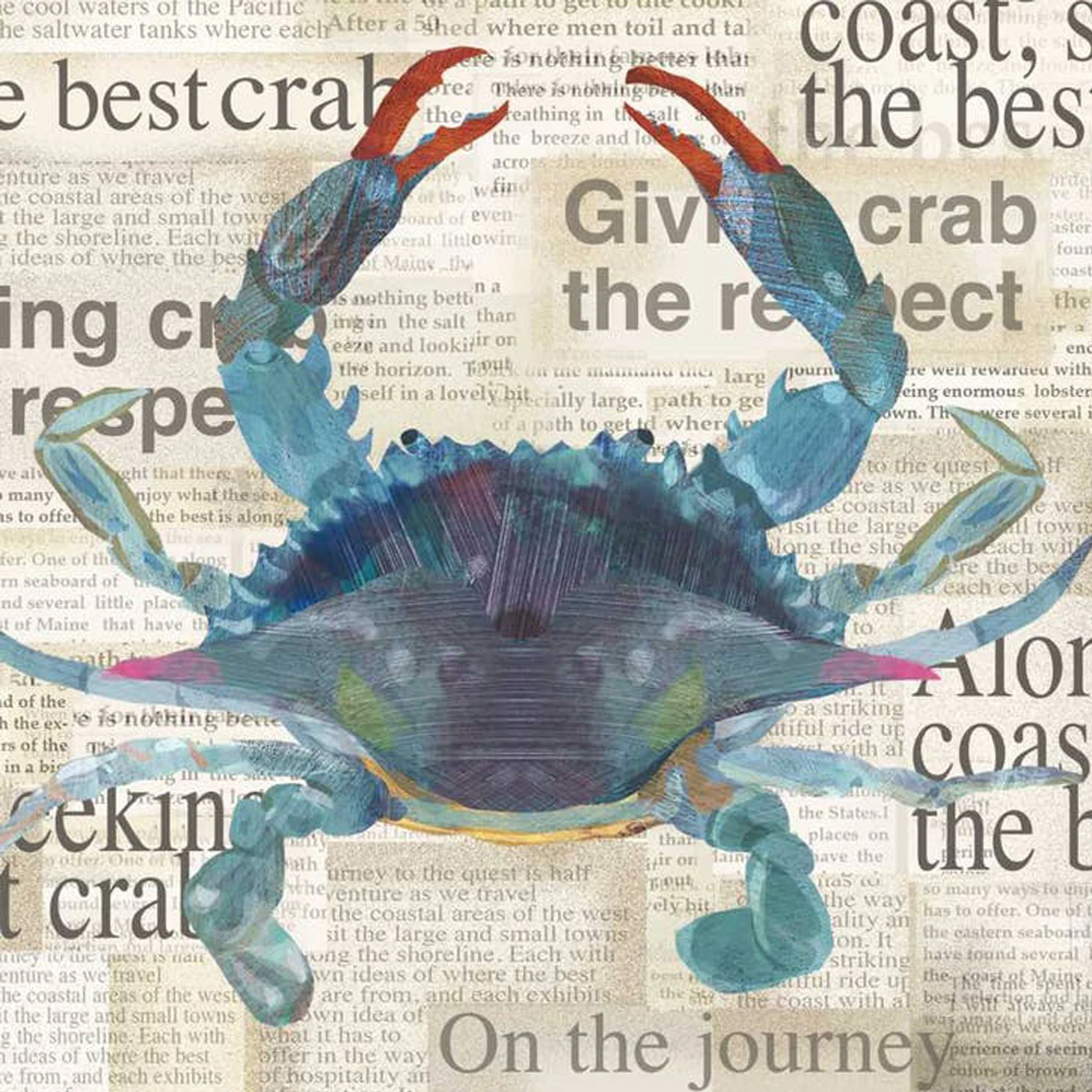 Natural Blue Crab Newsprint Cocktail Paper Napkins