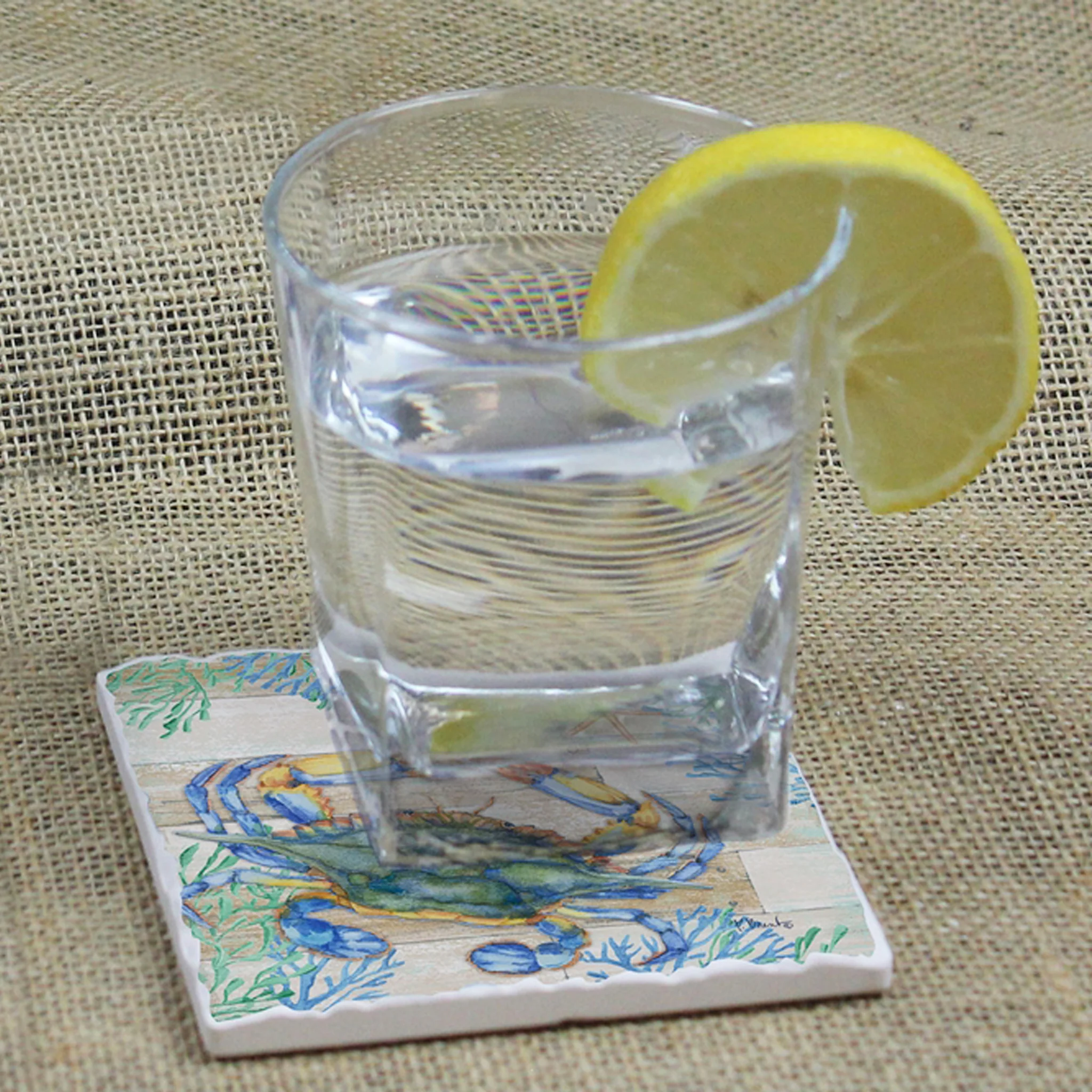 Natural Blue Crab Tumbled Edge Stone Drink Coaster - Image 2