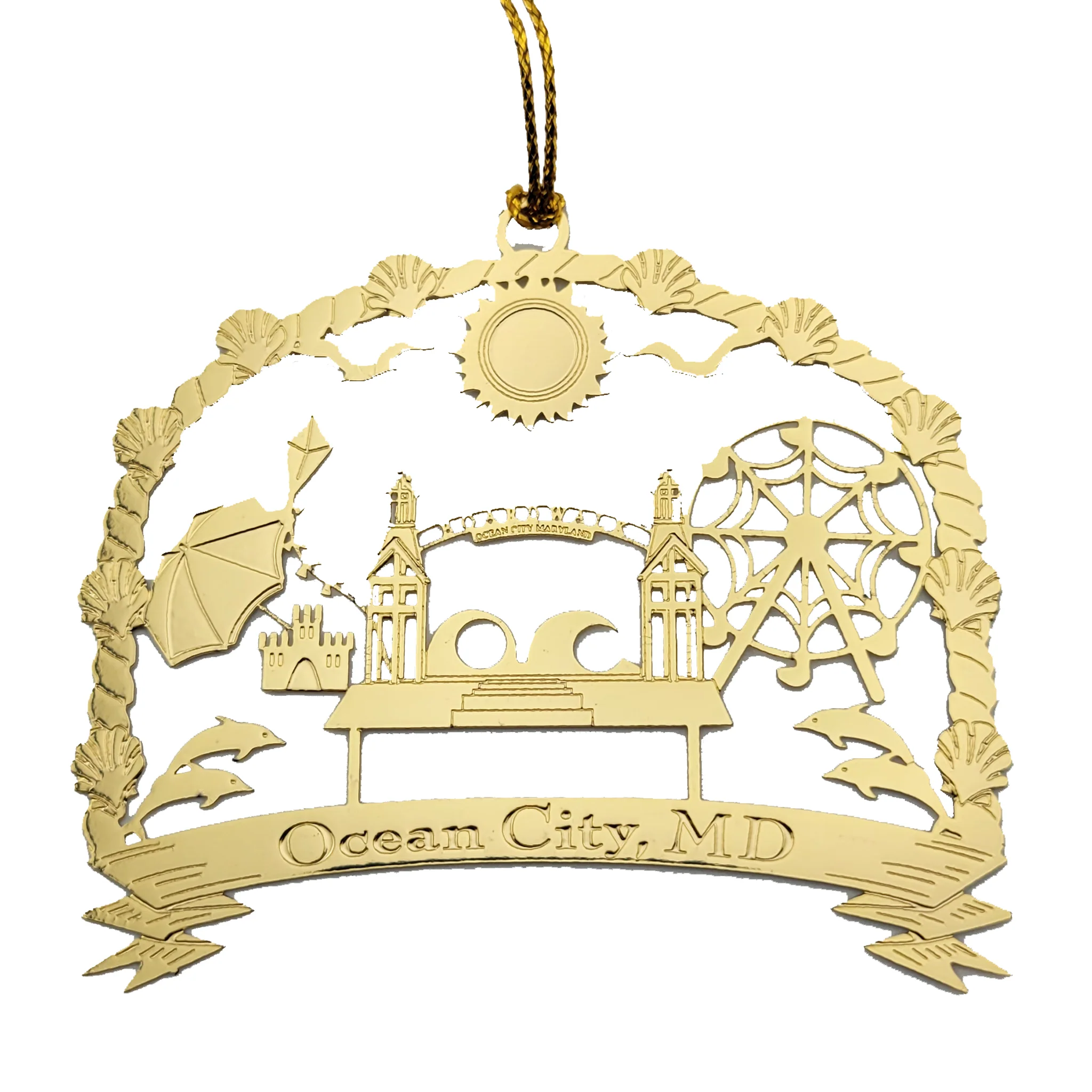 Ocean City Icons Brass Ornament