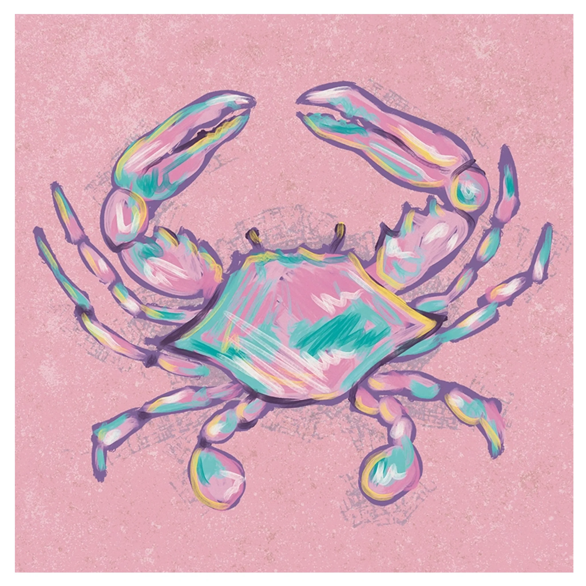 Pink Crab Pastel Watercolor Square Drink Coaster