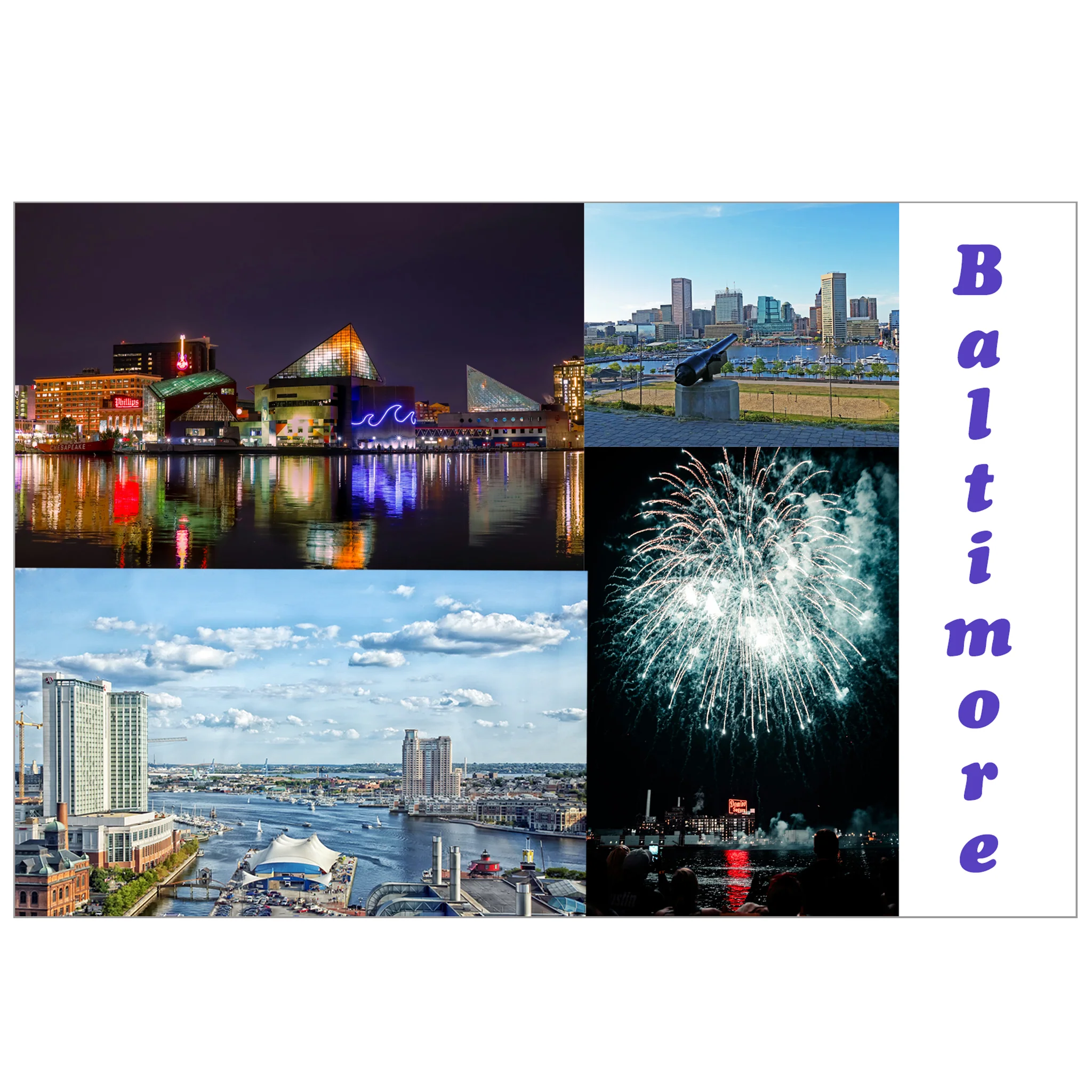 Postcard - Baltimore Inner Harbor Night And Day Skyline Collage