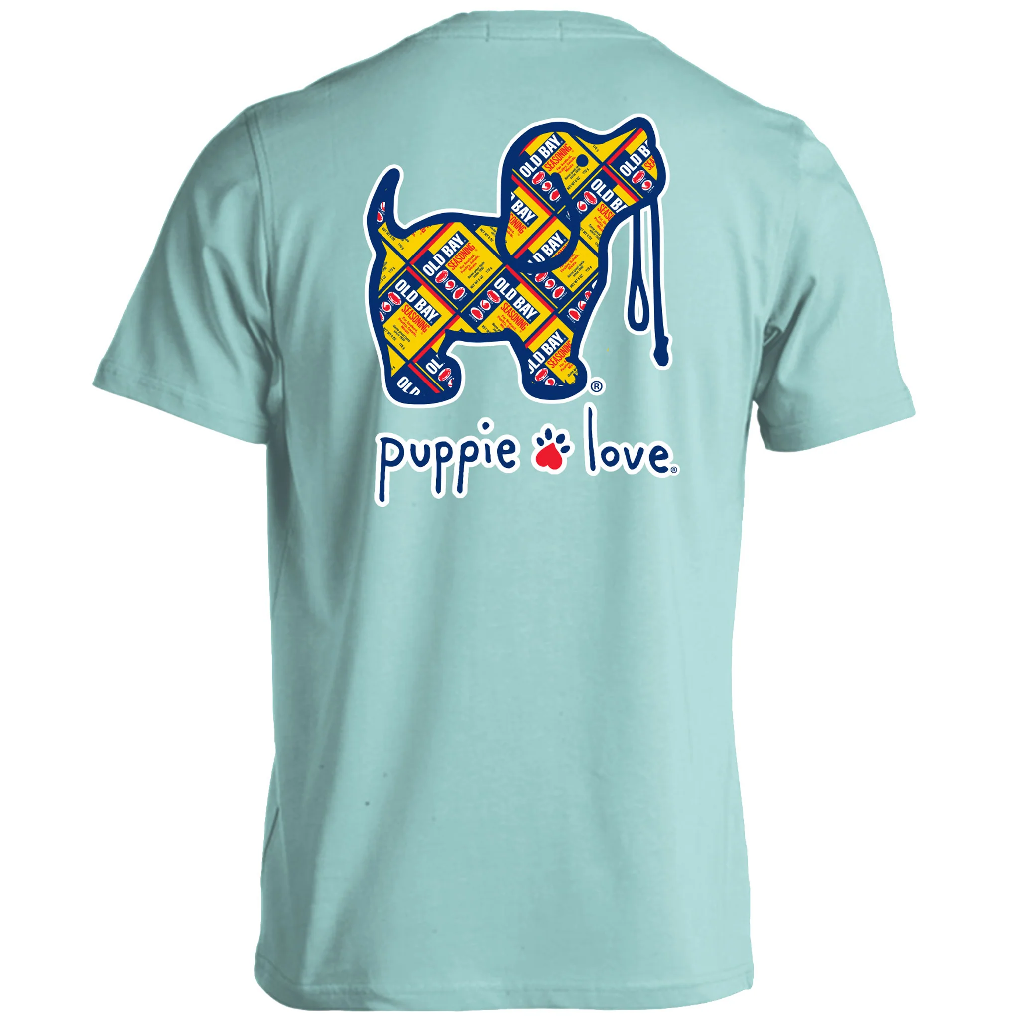 Puppie LoveĀ® Old Bay Can Pattern Pup Adult T-Shirt