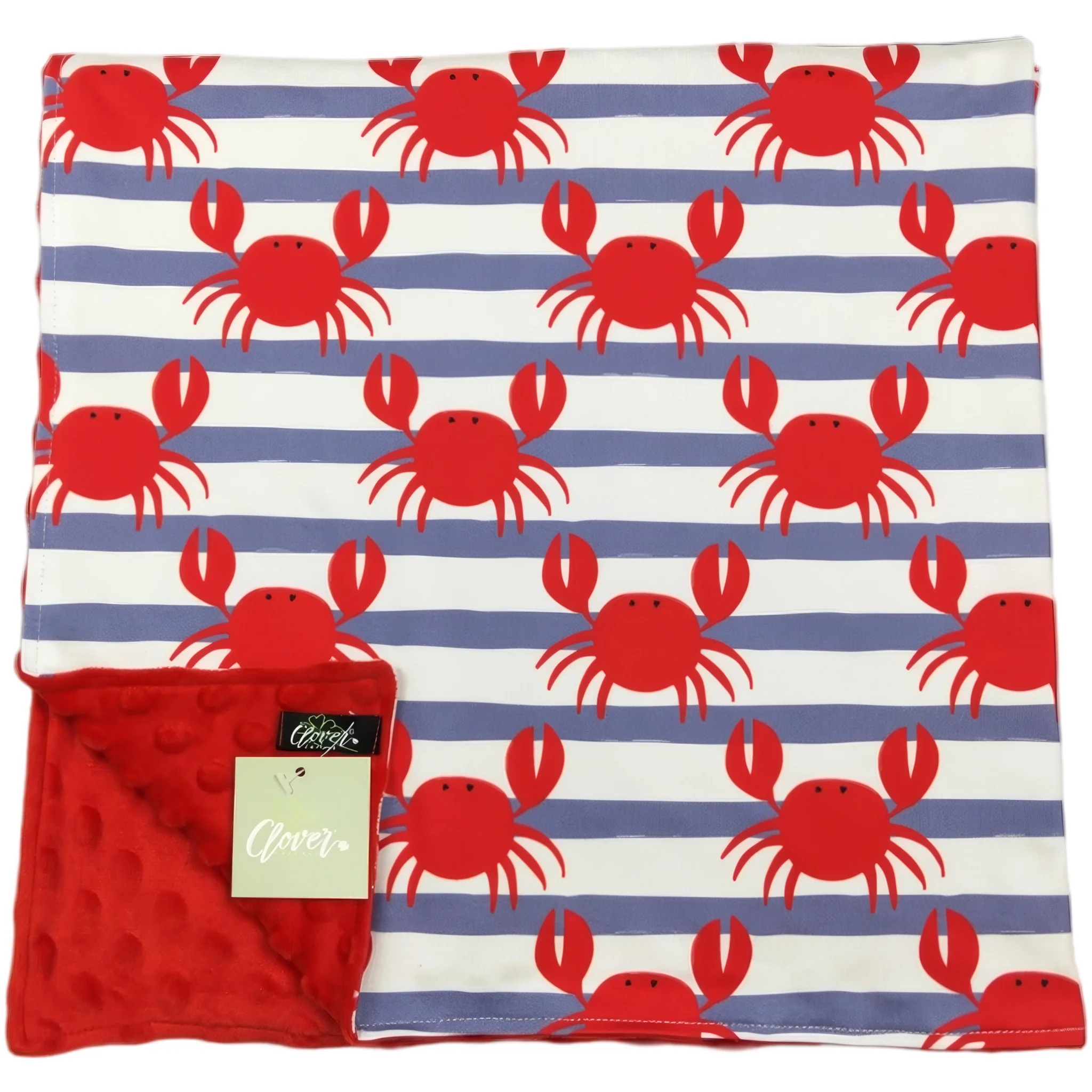 Red Crab Blue Stripe Minky Baby Blanket