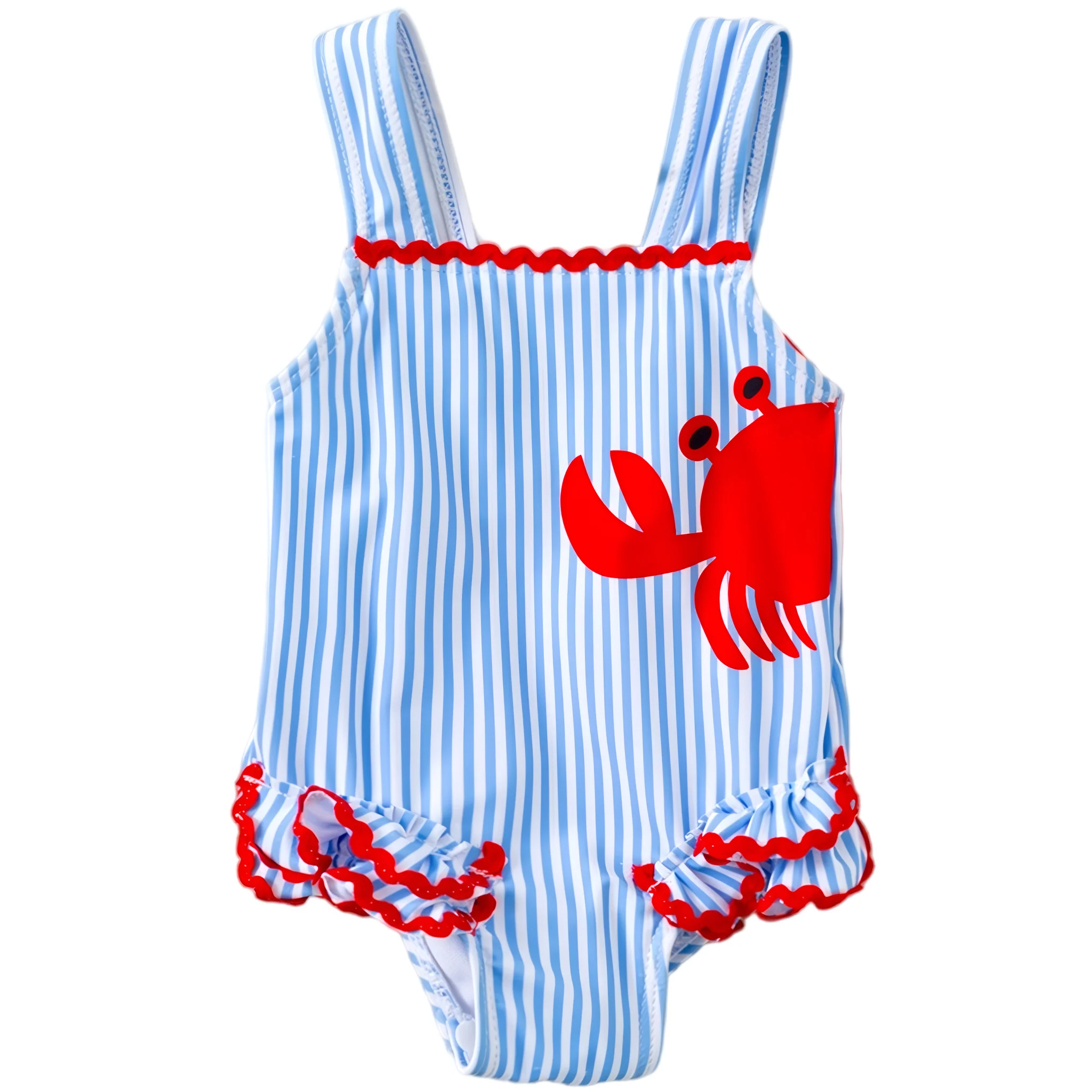 Red Crab With Blue And White Stripes Toddler Swimsuit