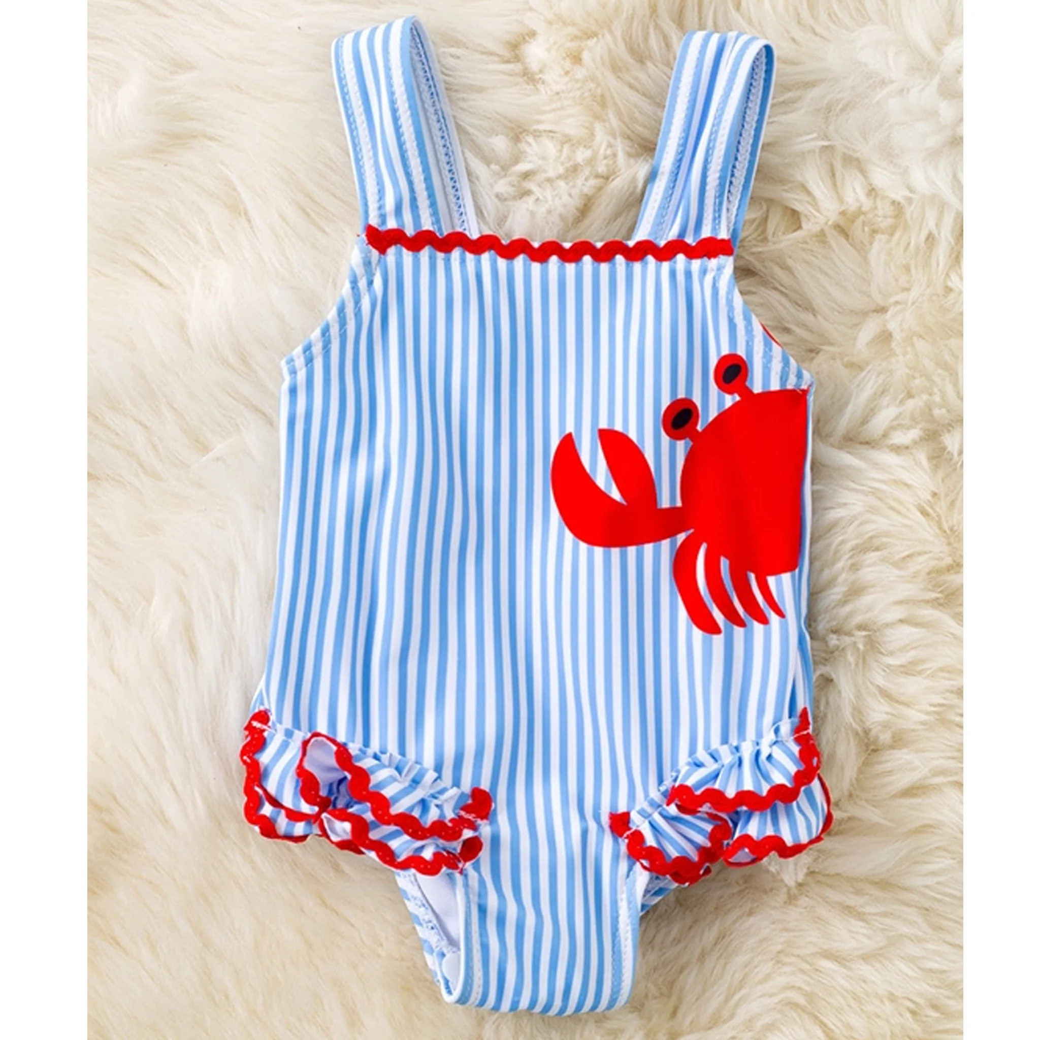 Red Crab With Blue And White Stripes Toddler Swimsuit - Image 3