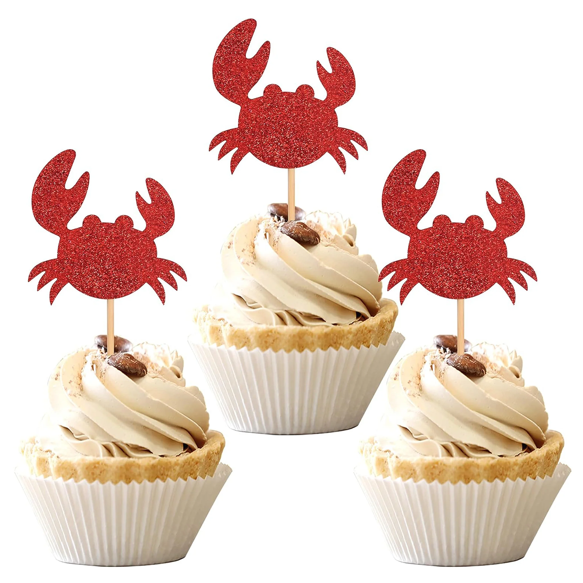 Red Glitter Crab Cupcake Topper Picks Set of 12 - Image 2