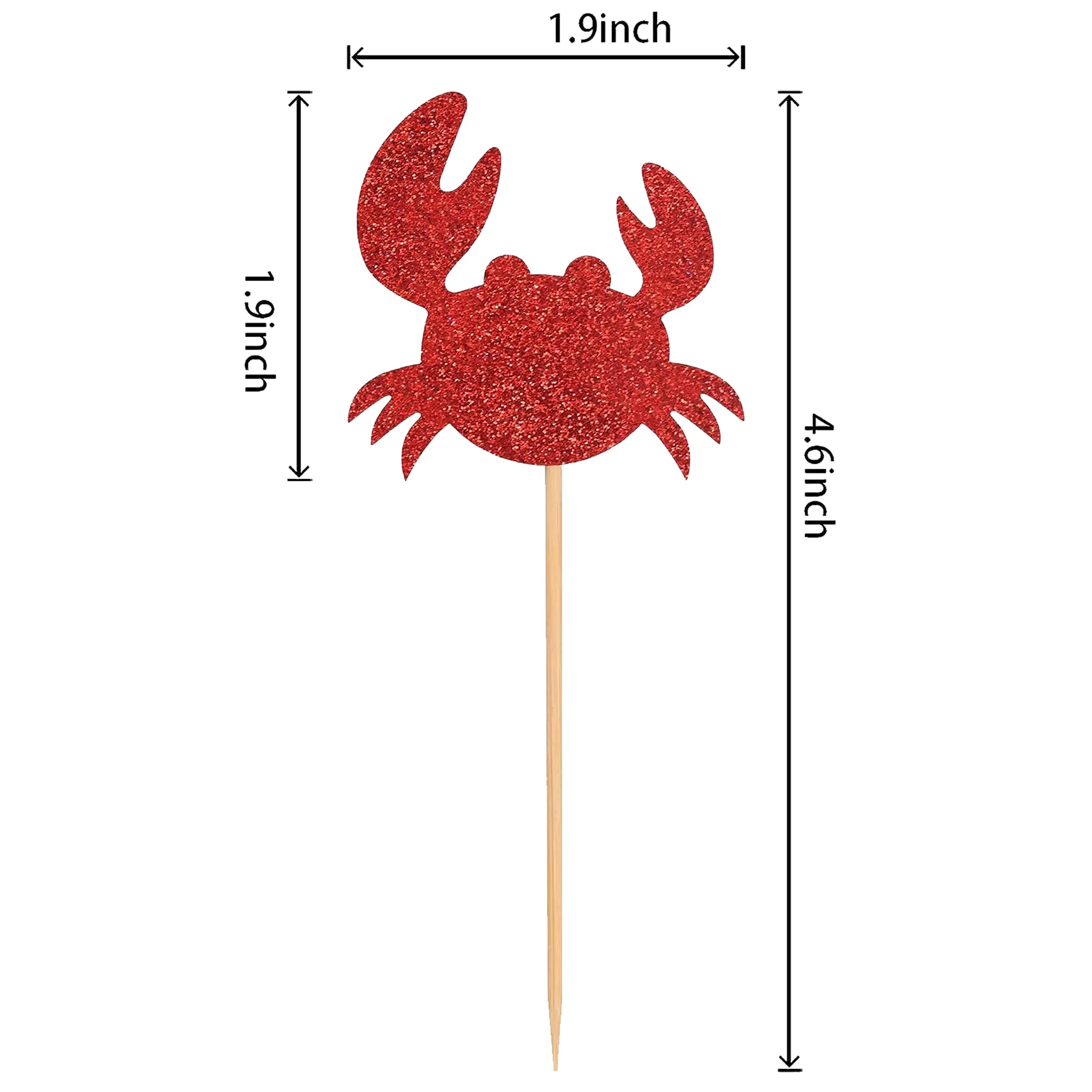 Red Glitter Crab Cupcake Topper Picks Set of 12 - Image 3