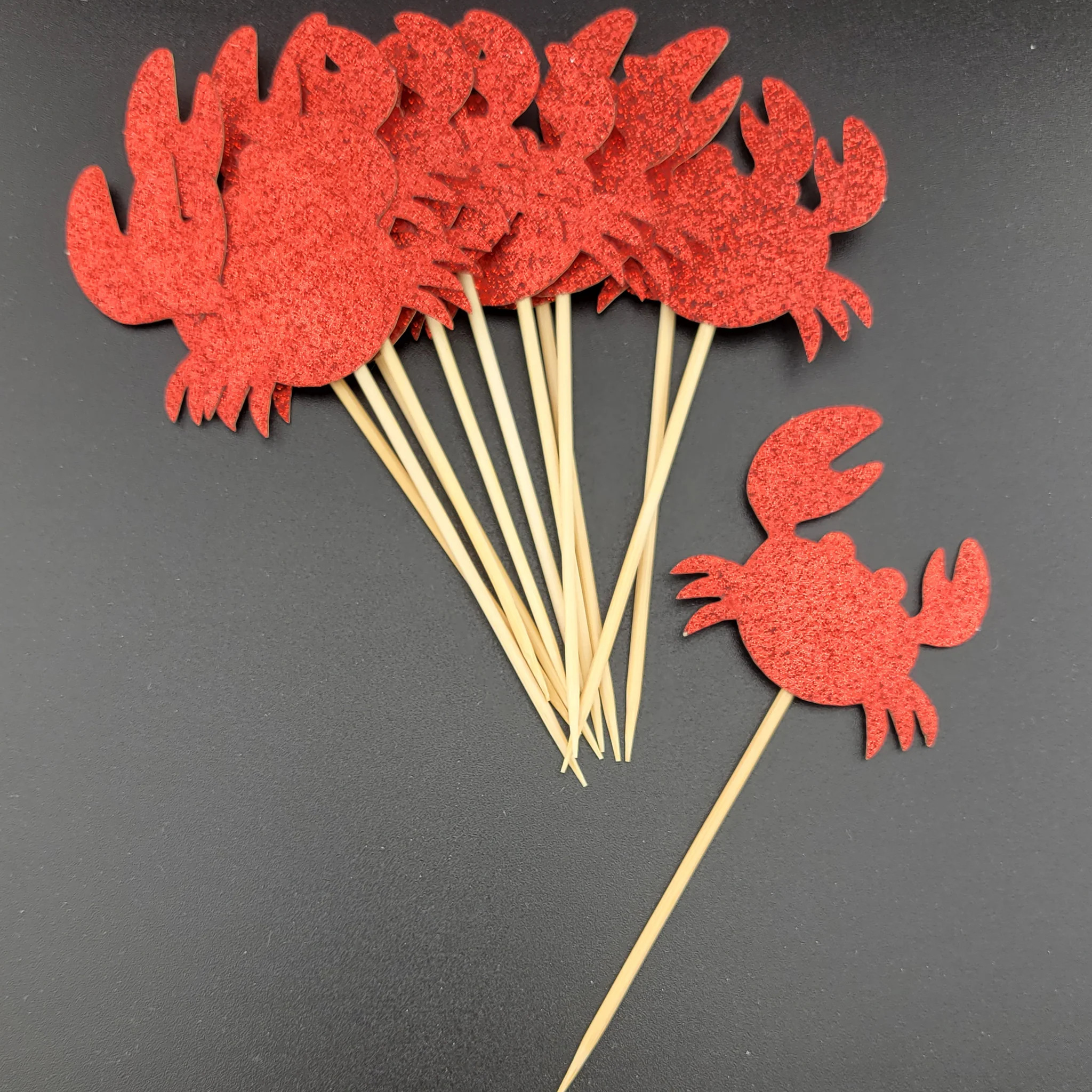 Red Glitter Crab Cupcake Topper Picks Set of 12 - Image 5