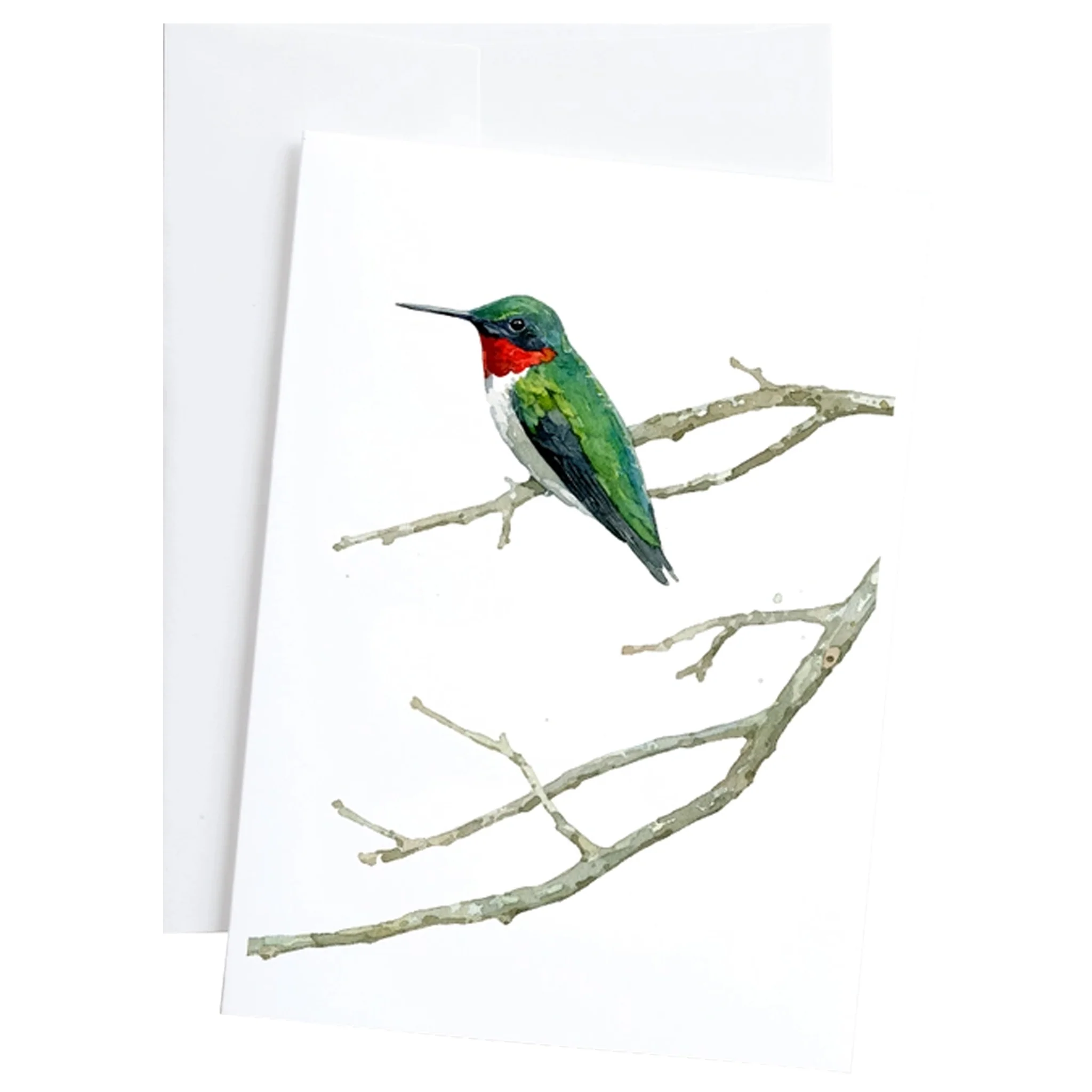 Ruby Throated Hummingbird Watercolor Art 5"x7" Notecard