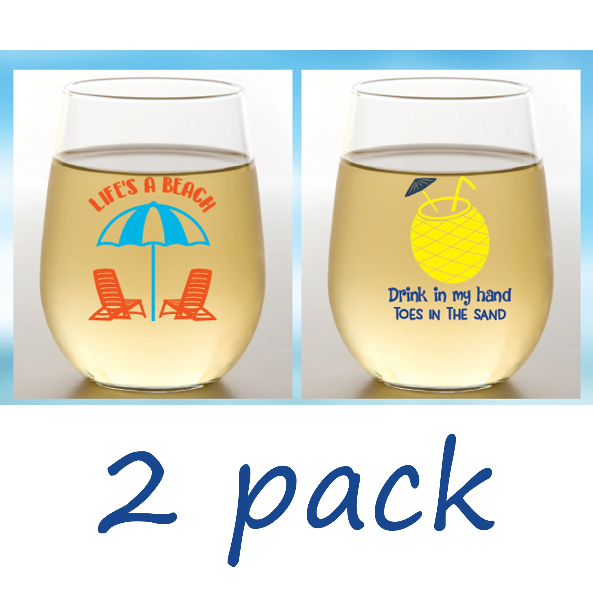 Shatterproof Stemless Wine Set of 2 - Assorted Designs - Image 3