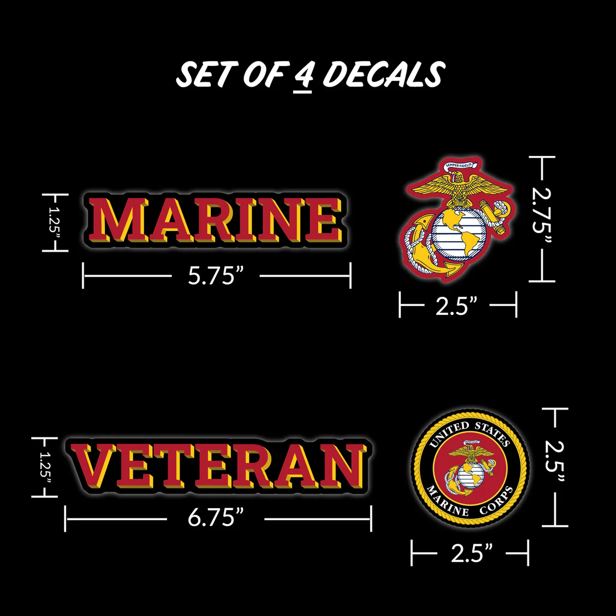 United States Marine Corps Veteran Set of 4 Vinyl Stickers - Image 3