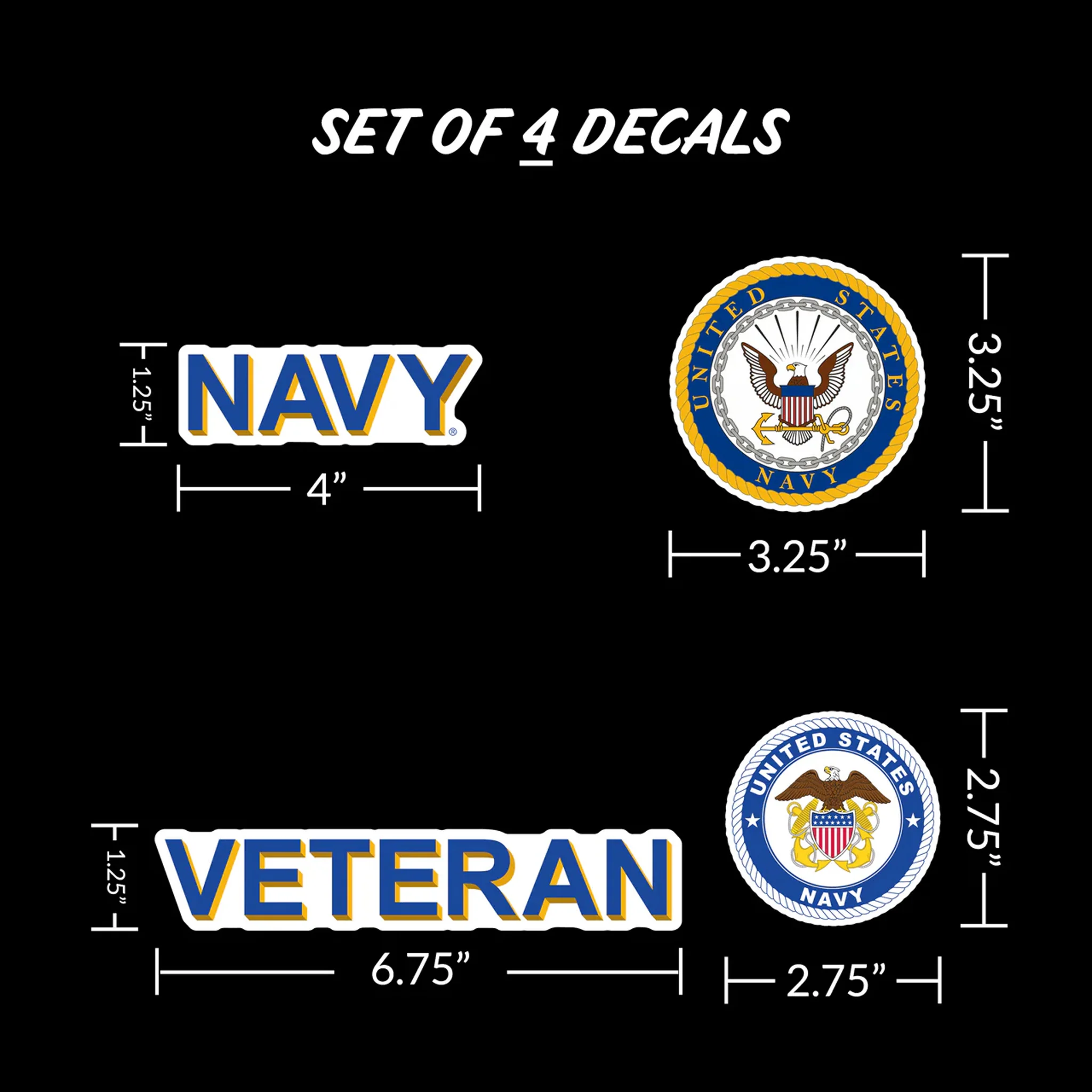 United States Navy Veteran Set of 4 Vinyl Stickers - Image 3