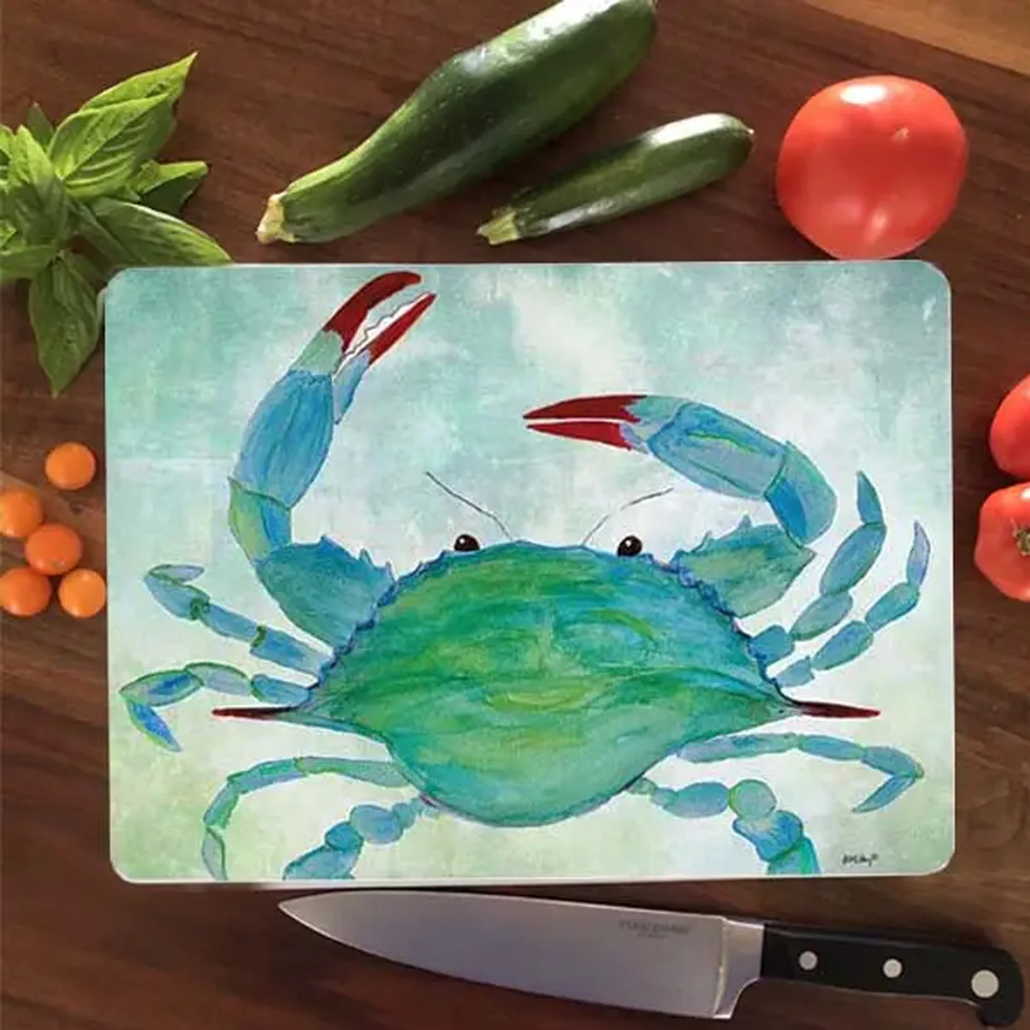 Watercolor Crab Glass Cutting Board - Image 2