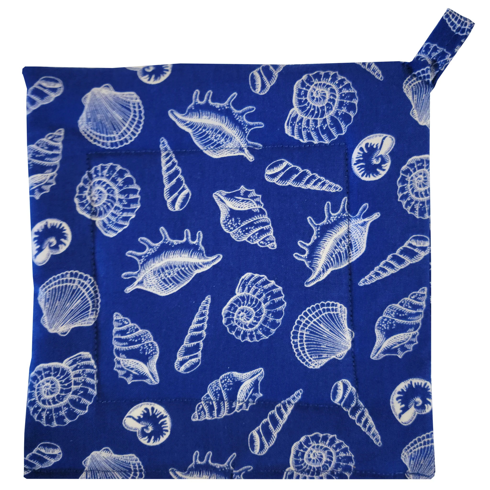 White Shells Navy Background Potholder